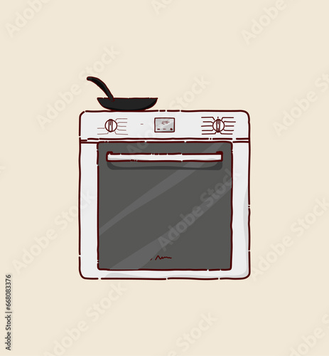 hand drawn oven, electric kitchen appliances, front view