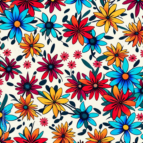 " A digital colorful floral seamless pattern design."