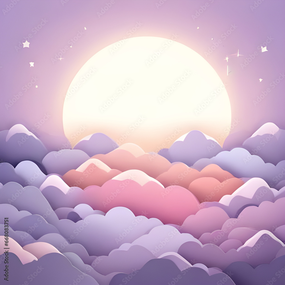 Pastel sky and clouds paper art background.