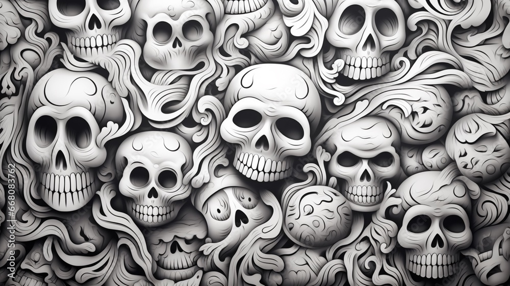 Badass crimson clover digital art skull black background picture Ai generated art