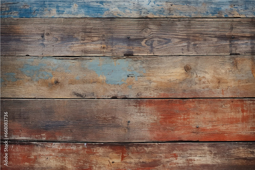 texture of old destroyed cracked wooden boards with knots painted with old colorful cracked paint