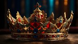 beautiful queen or king crown over glitter table. Ai ganerated image