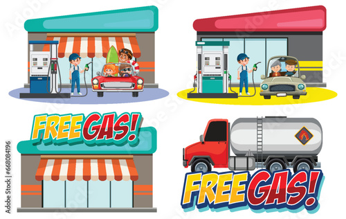 Colorful Gas Station Banner Illustration in Vector Style