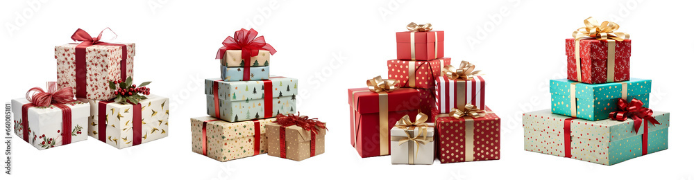 Fototapeta premium Christmas gift boxes isolated on transparent PNG background