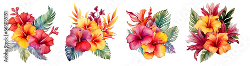 Watercolor flowers isolated on transparent PNG background