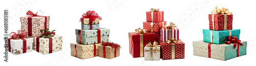 Christmas gift boxes isolated on transparent PNG background