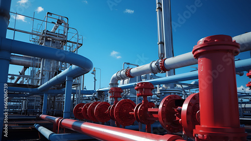Industrial Plant Infrastructure. Petrochemical transport system, gas and oil processing pipeline, factory turbine line, heat chemical petroleum rack, steel pipe equipment. Generative AI