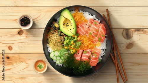 Top view of an Asian poke b...