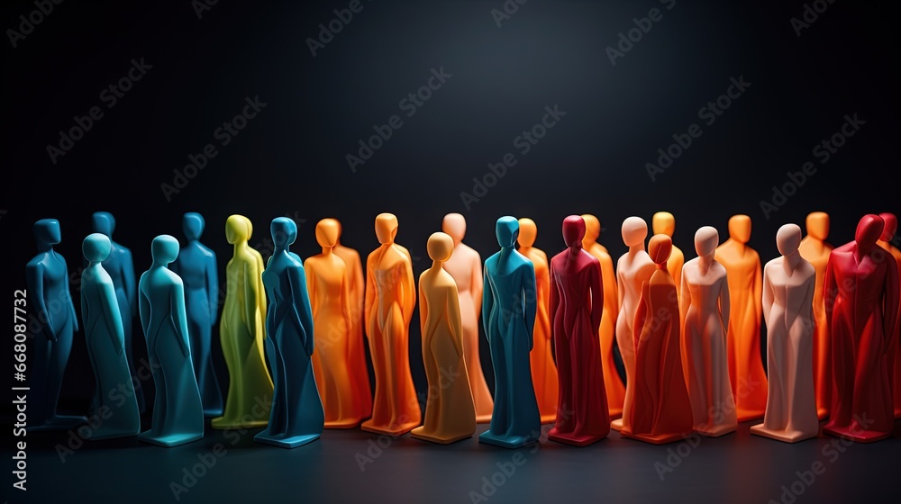 Representation of diversity and inclusion with vibrant figurines on a contrasting backdrop
