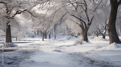Snow covered park in winter