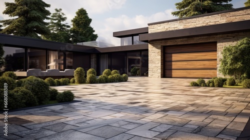 Stone driveway garage and s...