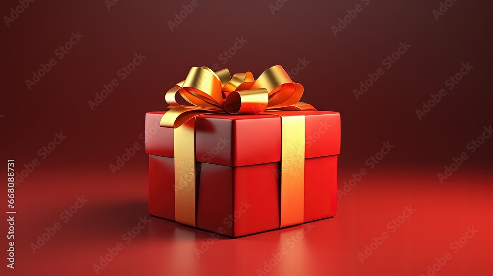 Red box with gold ribbon and bow Red box with gold ribbon and bow