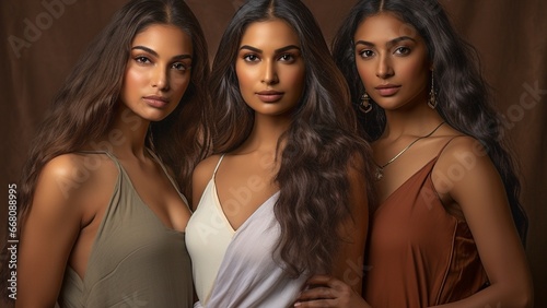 Portrait of three Indian glamour models with great skin care