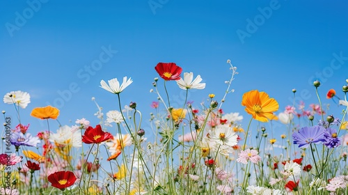 Wild flowers blooming at Savill Garden Egham UK captured against a blue sky © vxnaghiyev