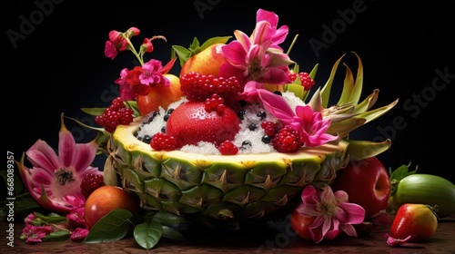 Serving exotic fruit salad ...