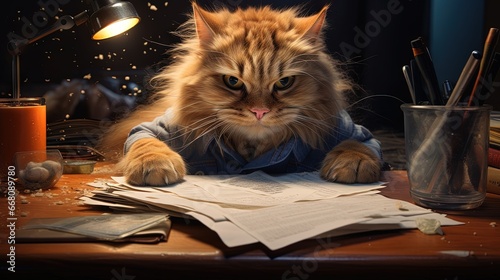 The desk is messy because o...