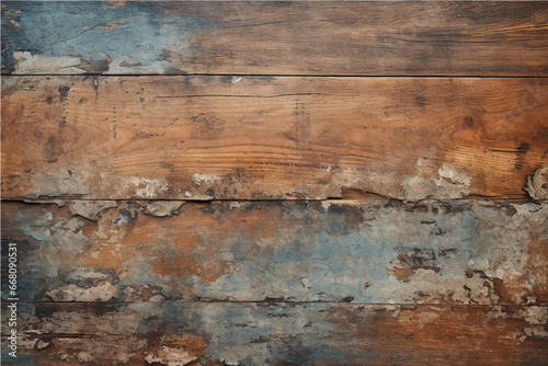 texture of old, damaged cracked wooden boards bleached with white paint with knots