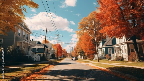 Scenery of the neighborhood in the fall with autumn leaves photo