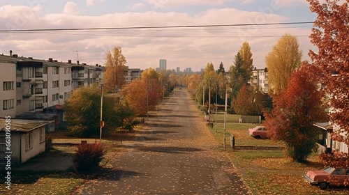 Long and straight road in the suburbs