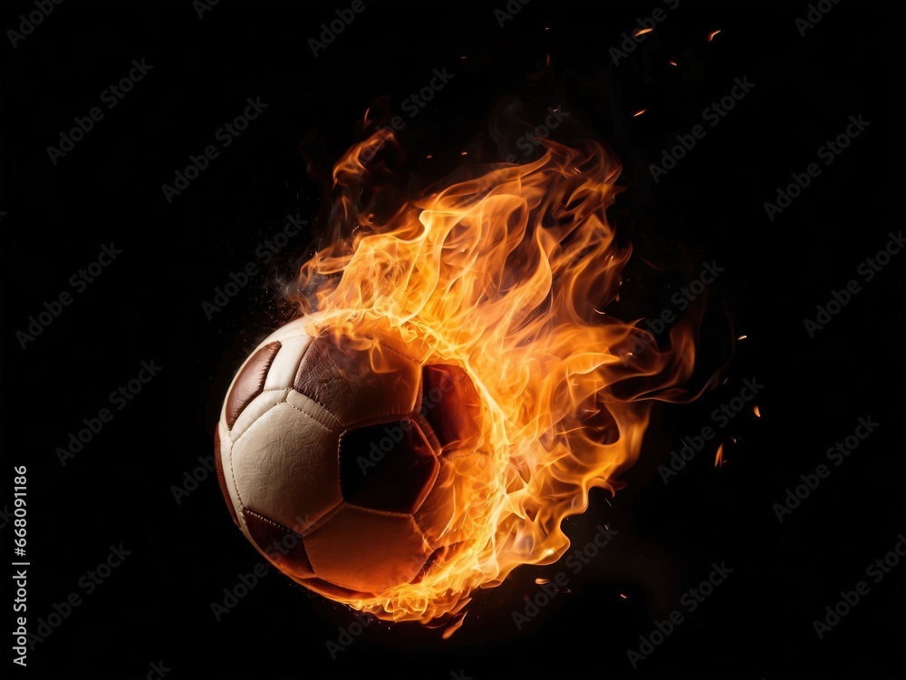 Fototapeta premium illustration red cricket ball on fire on dark background Gererative ai