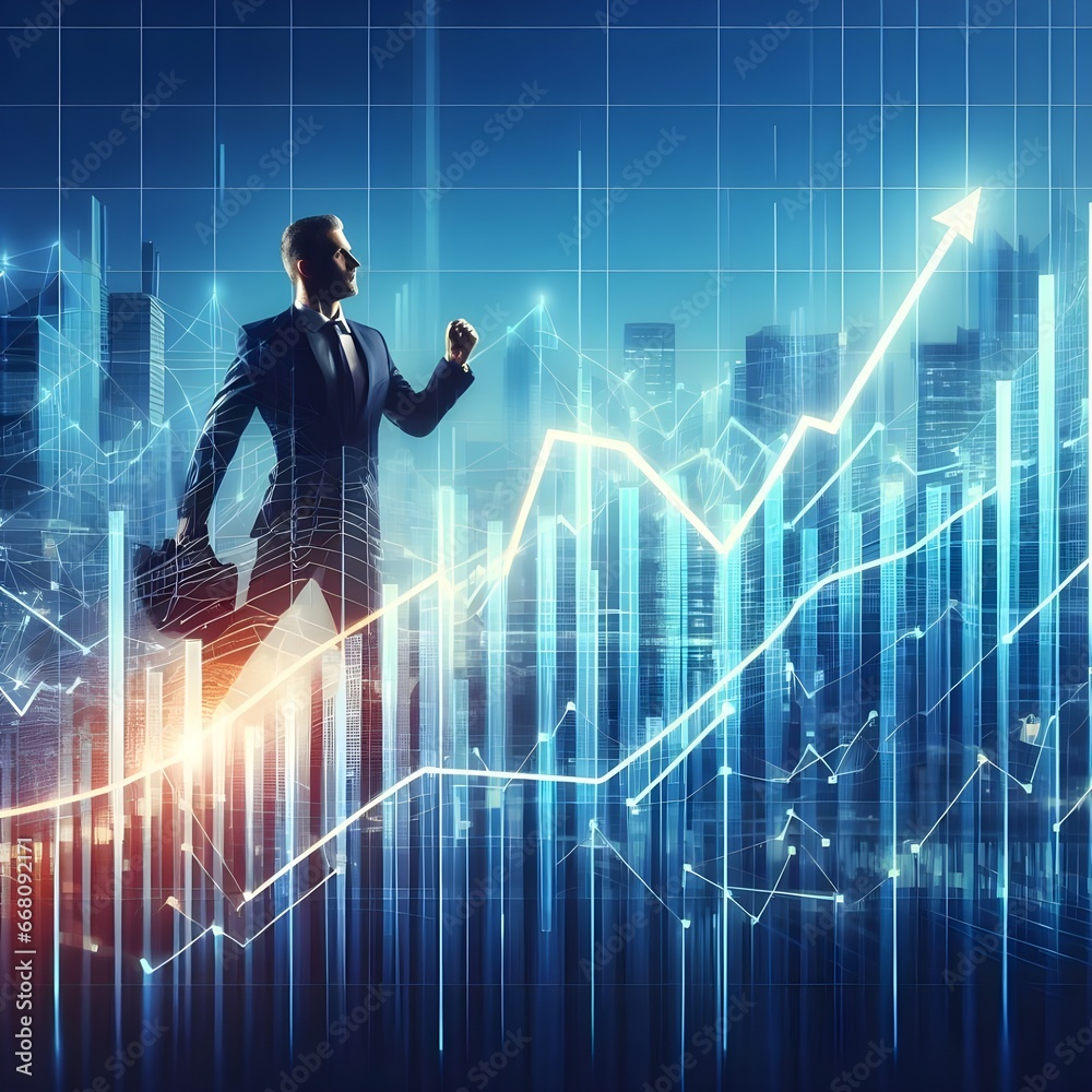 dynamic market chart depicts the steady increase of business stocks with candlestick graph, graphically illustrating the upward trajectory of success and growth in the business sector dynamic market chart depicts the steady increase of business stocks with candlestick graph, graphically illustrating the upward trajectory of success and growth in the business sector