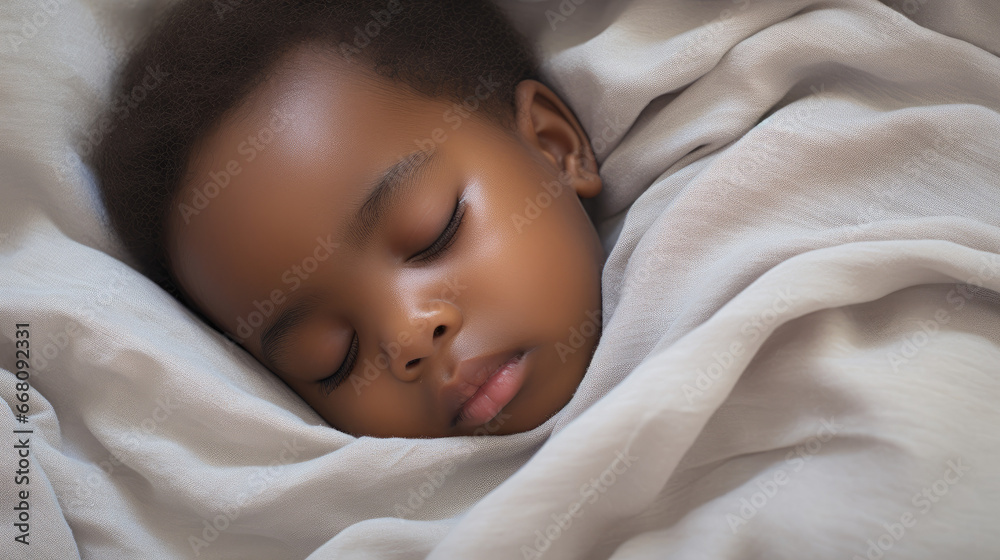 african baby sleeping in bed