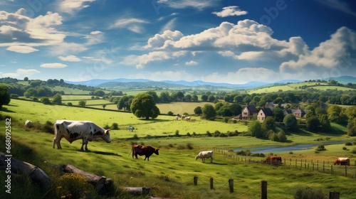 Picturesque countryside scene with attractive fields and thriving animals in the stunning Cotswolds England