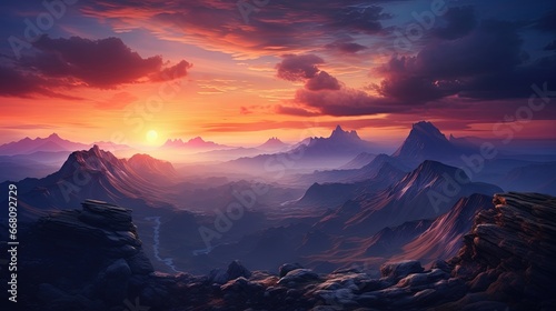 Scenic mountain sunset view