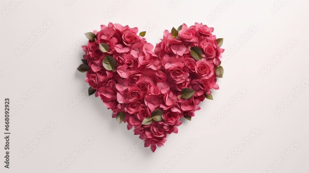 Roses and twigs form a heart shape Background design for Valentine s or Women s Day Flat lay style