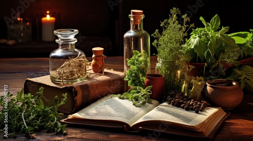 Traditional herbal remedies and prescription records with space for your text