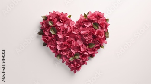 Roses and twigs form a heart shape Background design for Valentine s or Women s Day Flat lay style