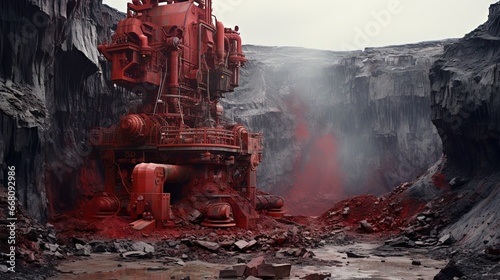 Red drilling machine in quarry mining