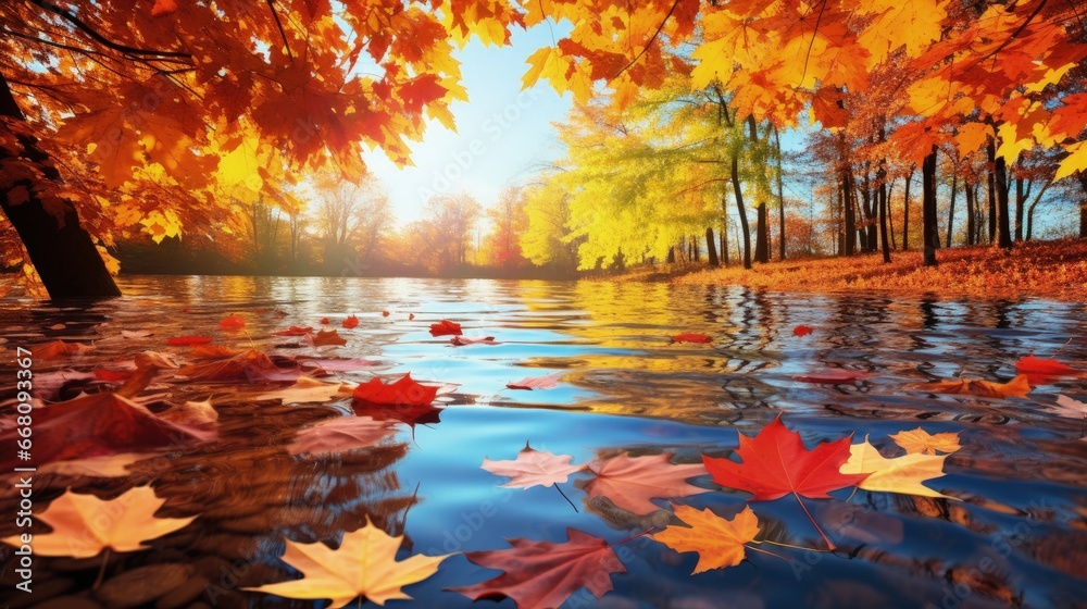 Vibrant autumn scenery with colorful maple leaves