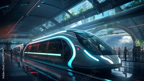 Train on futuristic station