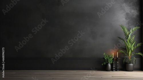 Contemporary Black  Bold and dramatic statement Home Interior Backdrop  Mockup Style  Template