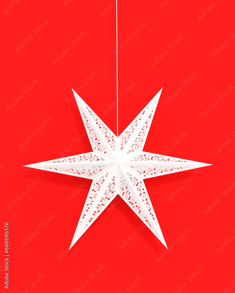 Obraz premium Star modern Christmas background holiday decorated white ornament red background 3d illustration render digital rendering