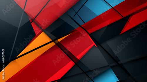 Futuristic Techscape: Abstract Red, Orange, Yellow, Blue and Black Background with Flat Design, Ideal for illustrations, High-tech visuals, Contemporary flat design