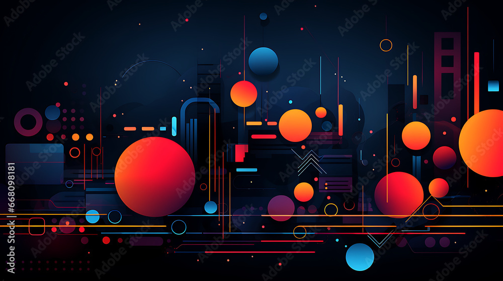 Futuristic Techscape: Abstract Navy, red, purple, orange and Black Background with Flat Design, Ideal for illustrations, High-tech visuals, Contemporary flat design