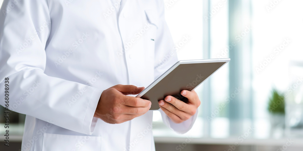 Doctor using digital tablet. Quality modern healthcare concept. Generative AI Doctor using digital tablet. Quality modern healthcare concept. Generative AI
