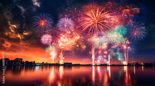 Vibrant fireworks show lighting up the night sky
