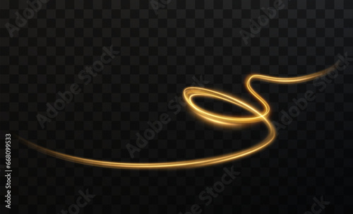  Light gold Twirl png. Curve light effect of neon yellow line. Luminous yellow spiral png. Element for your design, advertising, postcards, invitations, screensavers, websites, games.