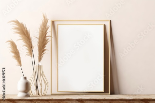 frame mockup whith pampas in boho style, Generative AI photo