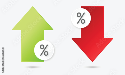 percentage arrow symbol up down, percent arrow icon increase decrease vector illustration, concept of percentage calculation gain loss growth reduction