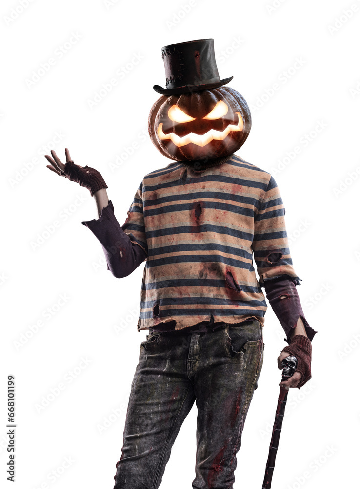 Spooky Halloween character with pumpkin head Spooky Halloween character with pumpkin head