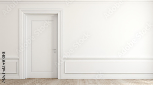 White interior with a door wall and bedroom