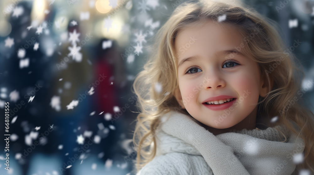 Beautiful little girl on a winter walk under a snowfall. Beautiful little girl on a winter walk under a snowfall.
