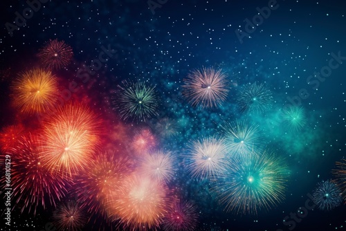 Abstract mix colored firework background with copy space  generative ai