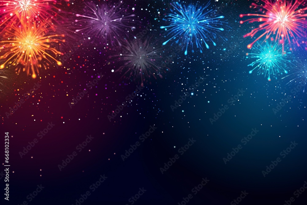 Abstract mix colored firework background with copy space, generative ai