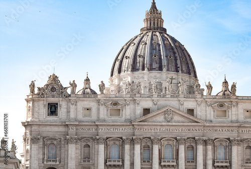 Vatican city, Italy - October 3, 2023: Facade of St. Peter's Basilica with Statues of saints in the Vatican, Rome, Italy