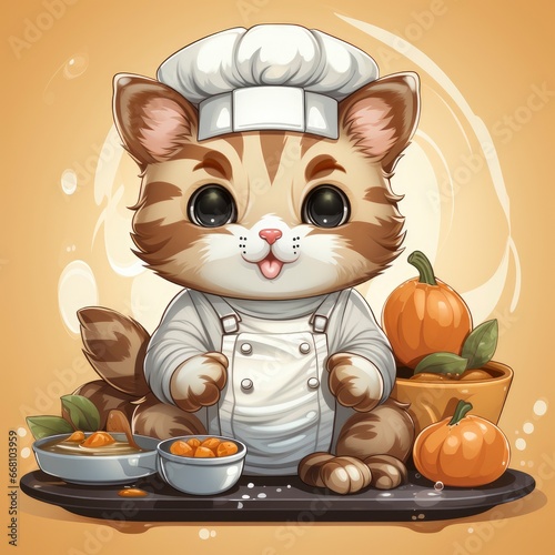 Cat Chef CookingIcon,Cartoon Illustration, For Printing photo